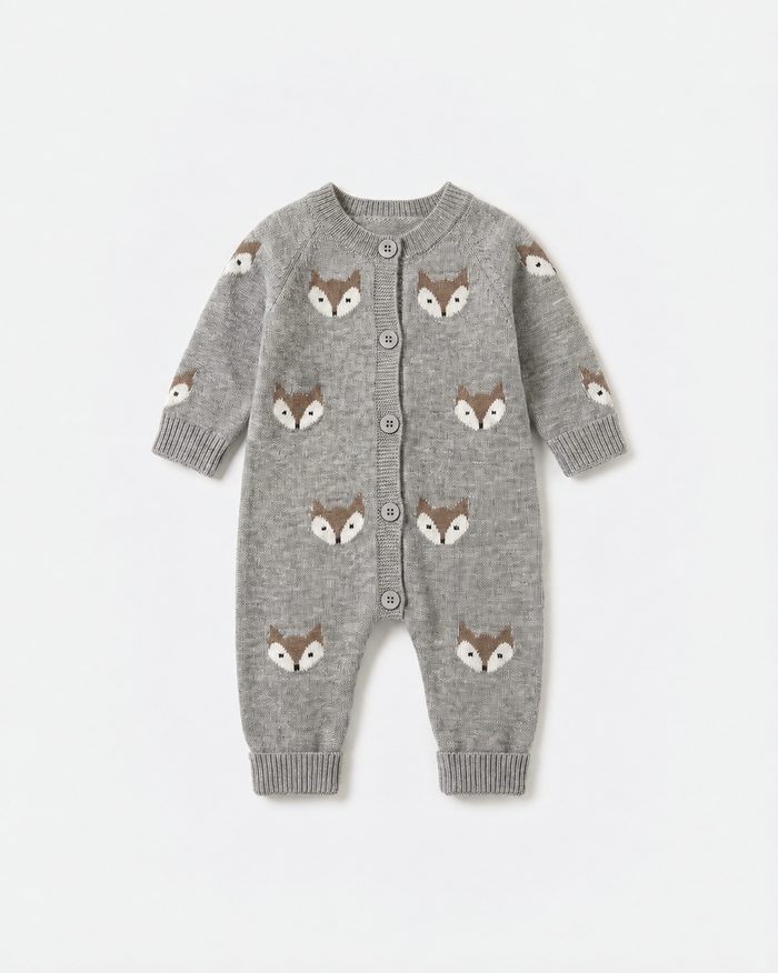 PerfectBaby™ Grey Fox Knit Baby Romper