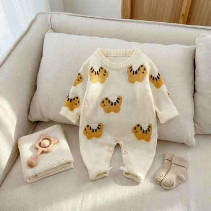 Cream Tiger Knit Baby Romper