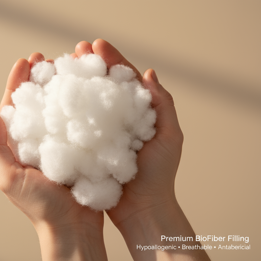 Hands holding a ball of white cotton against a beige background