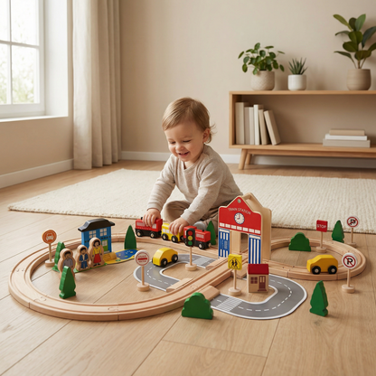 Wooden Train Set 50-piece by PerfectBaby™