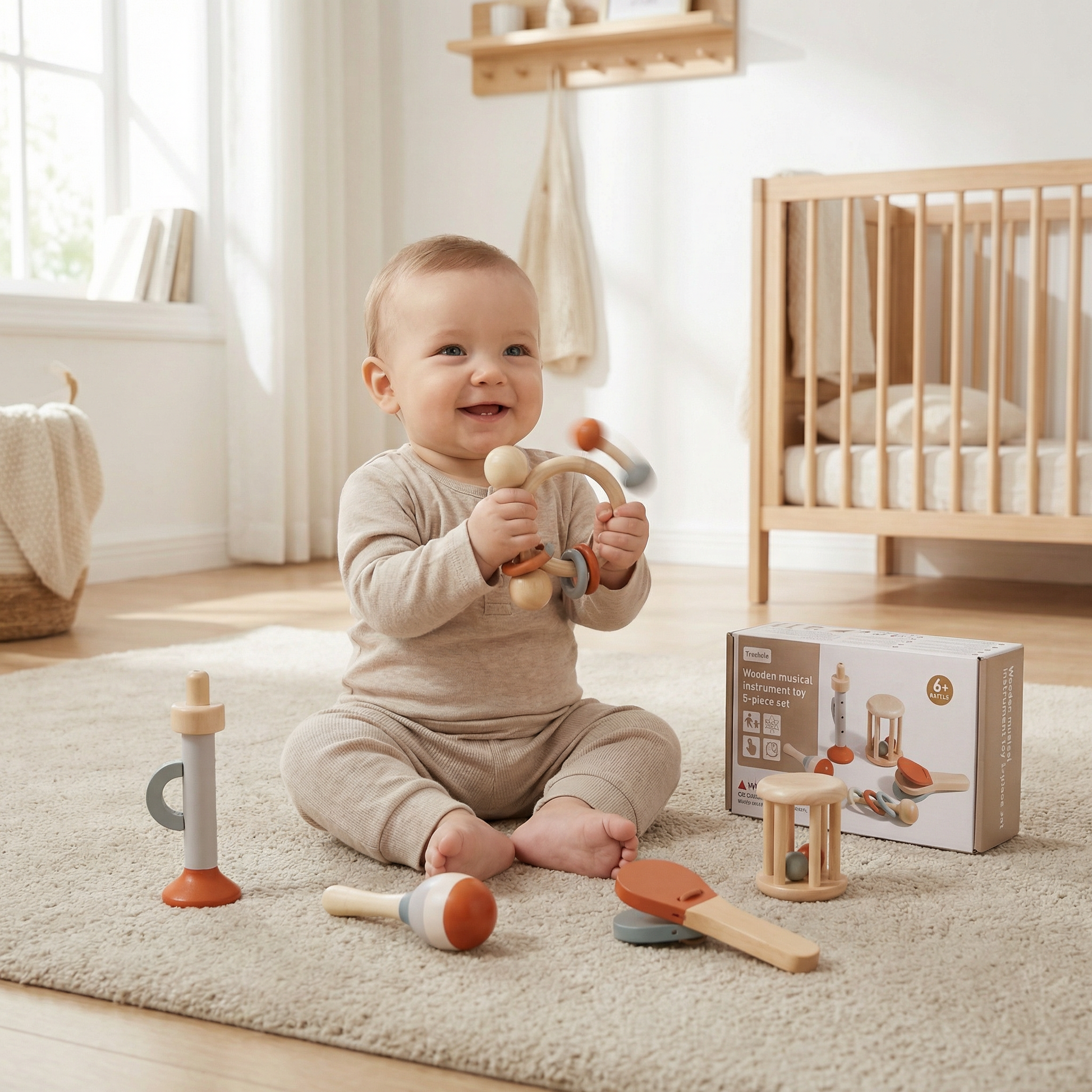 Wooden Rattle Set 5-piece baby toys by PerfectBaby™