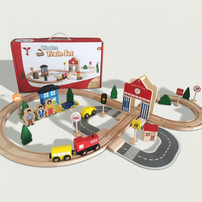 Wooden Train Set 50-piece by PerfectBaby™