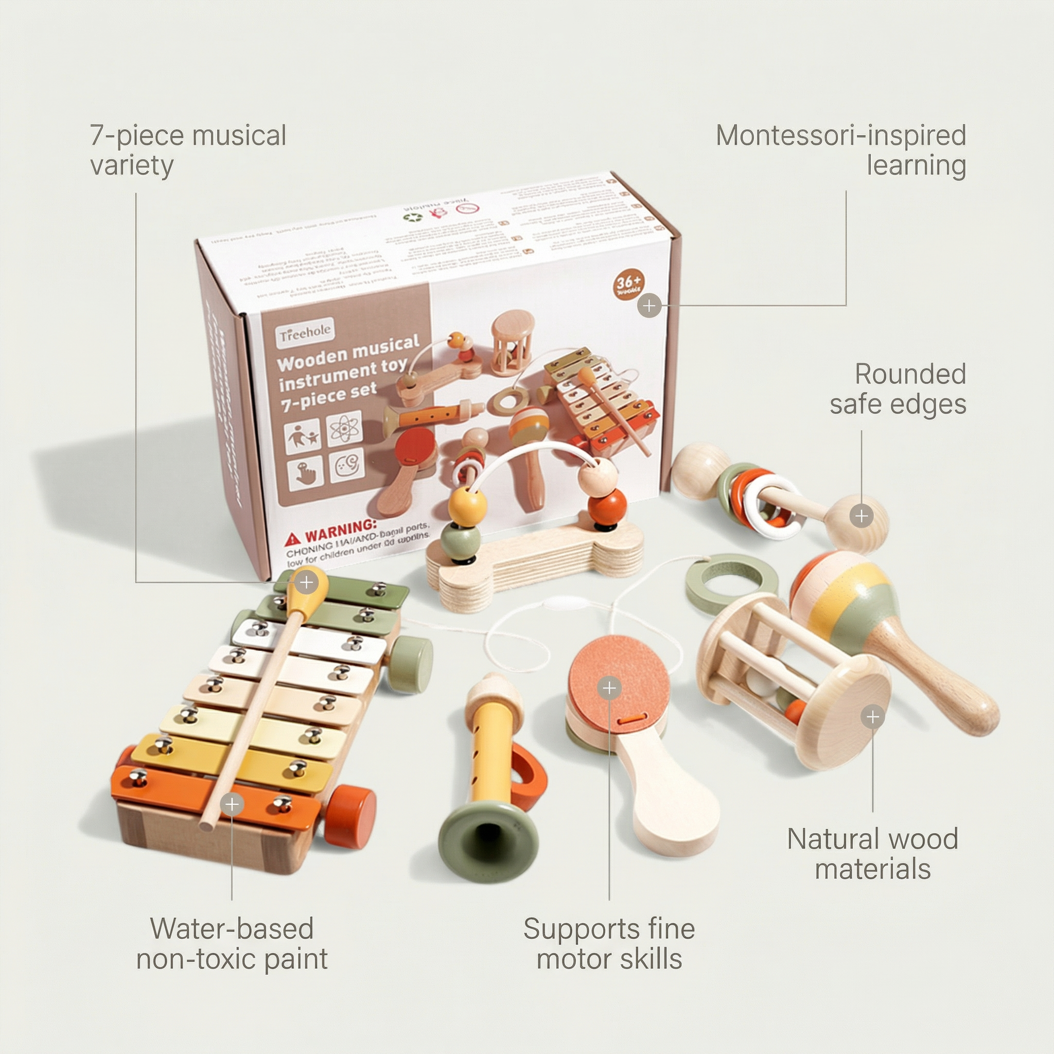Wooden Musical Set 7-piece baby instruments by PerfectBaby™