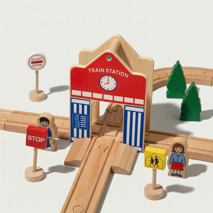 Wooden Train Set 50-piece by PerfectBaby™
