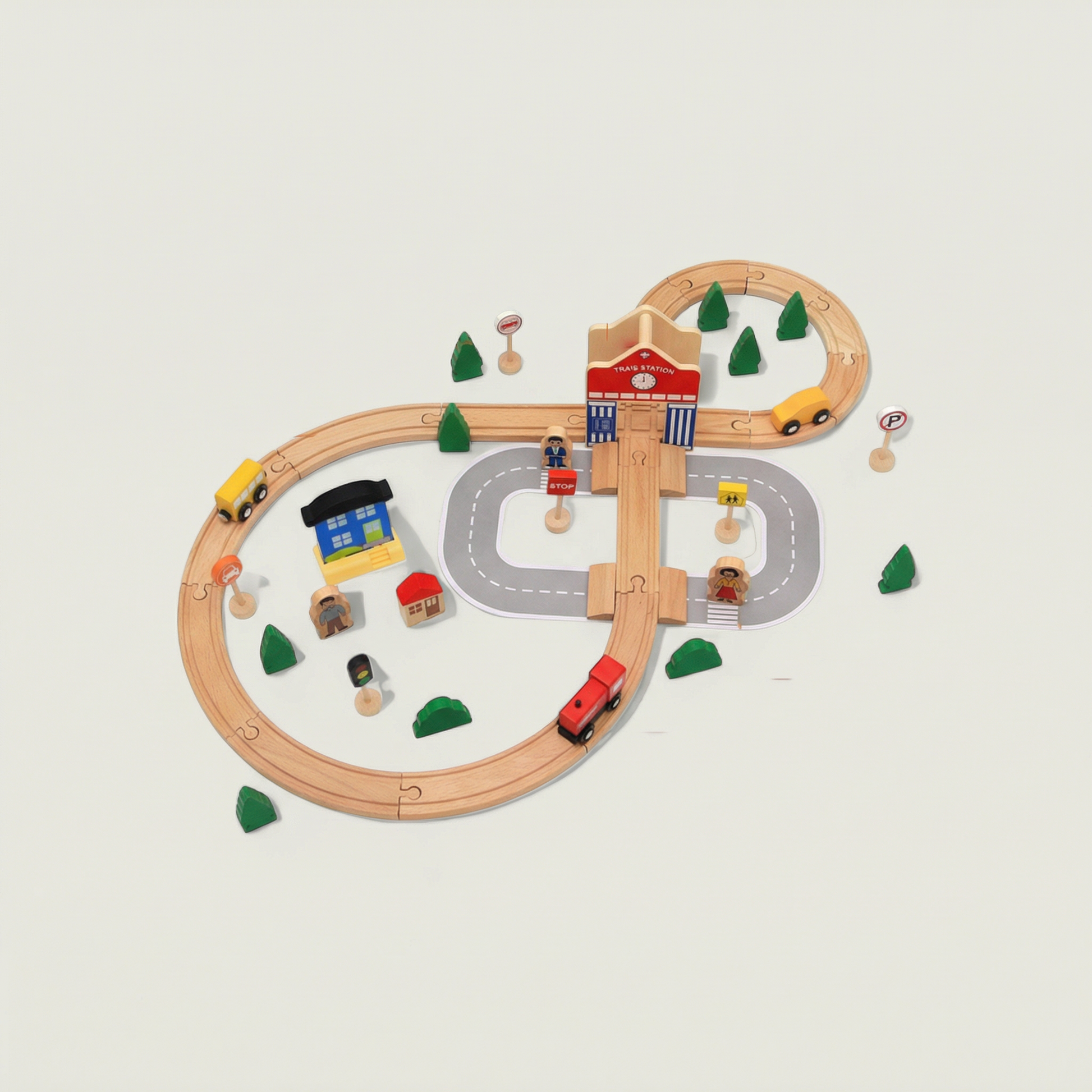 Wooden Train Set 50-piece by PerfectBaby™