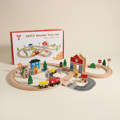 Wooden Train Set 50-piece by PerfectBaby™