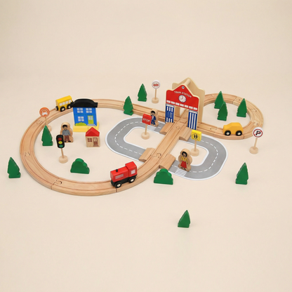 Wooden Train Set 50-piece by PerfectBaby™