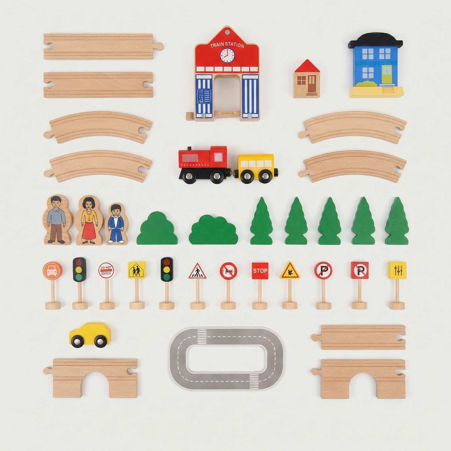 Wooden Train Set 50-piece by PerfectBaby™