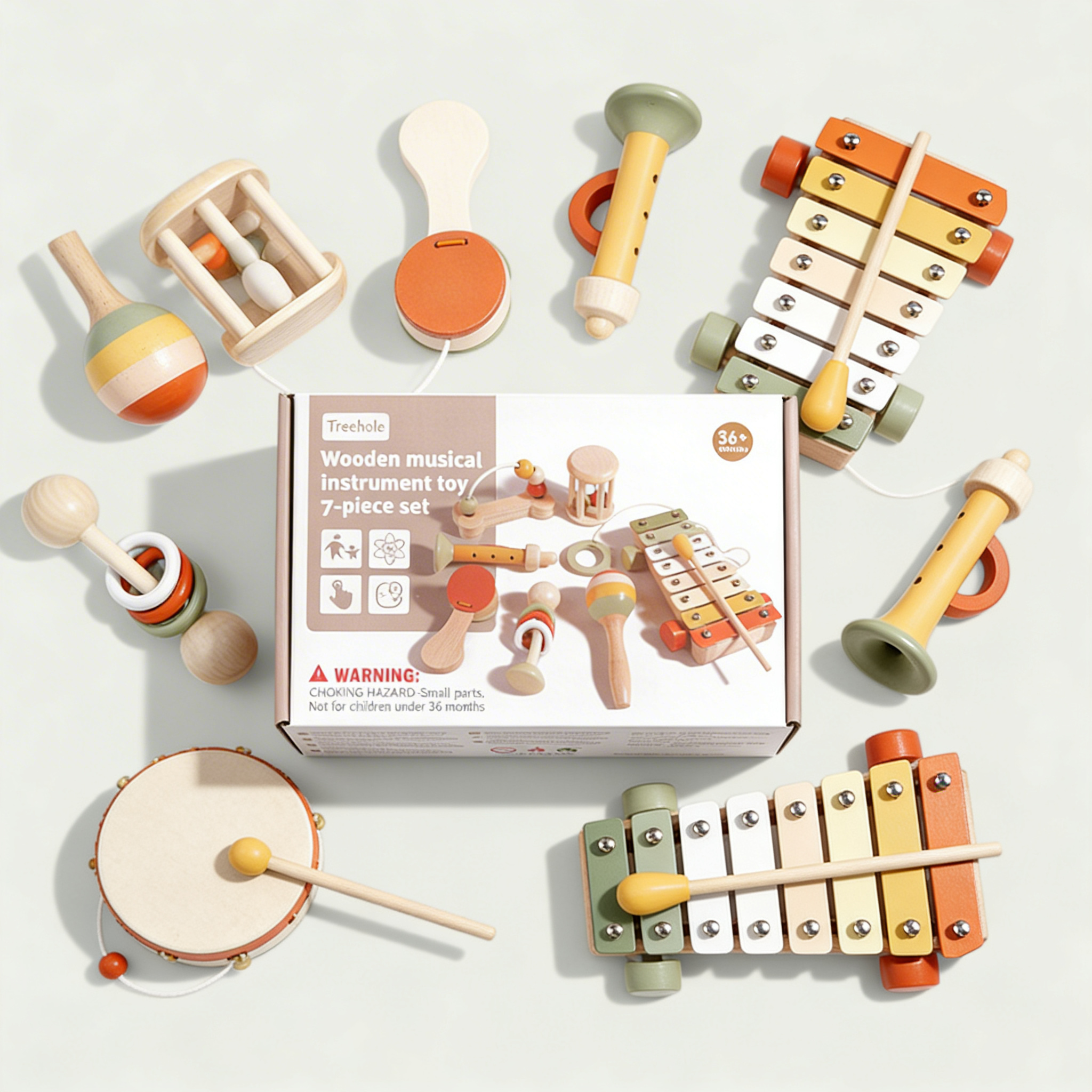 Wooden Musical Set 7-piece baby instruments by PerfectBaby™