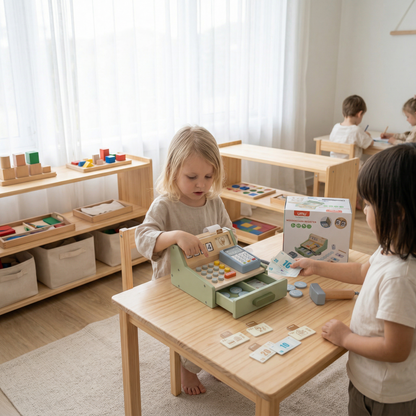 Wooden Cash Register Montessori play toy by PerfectBaby™