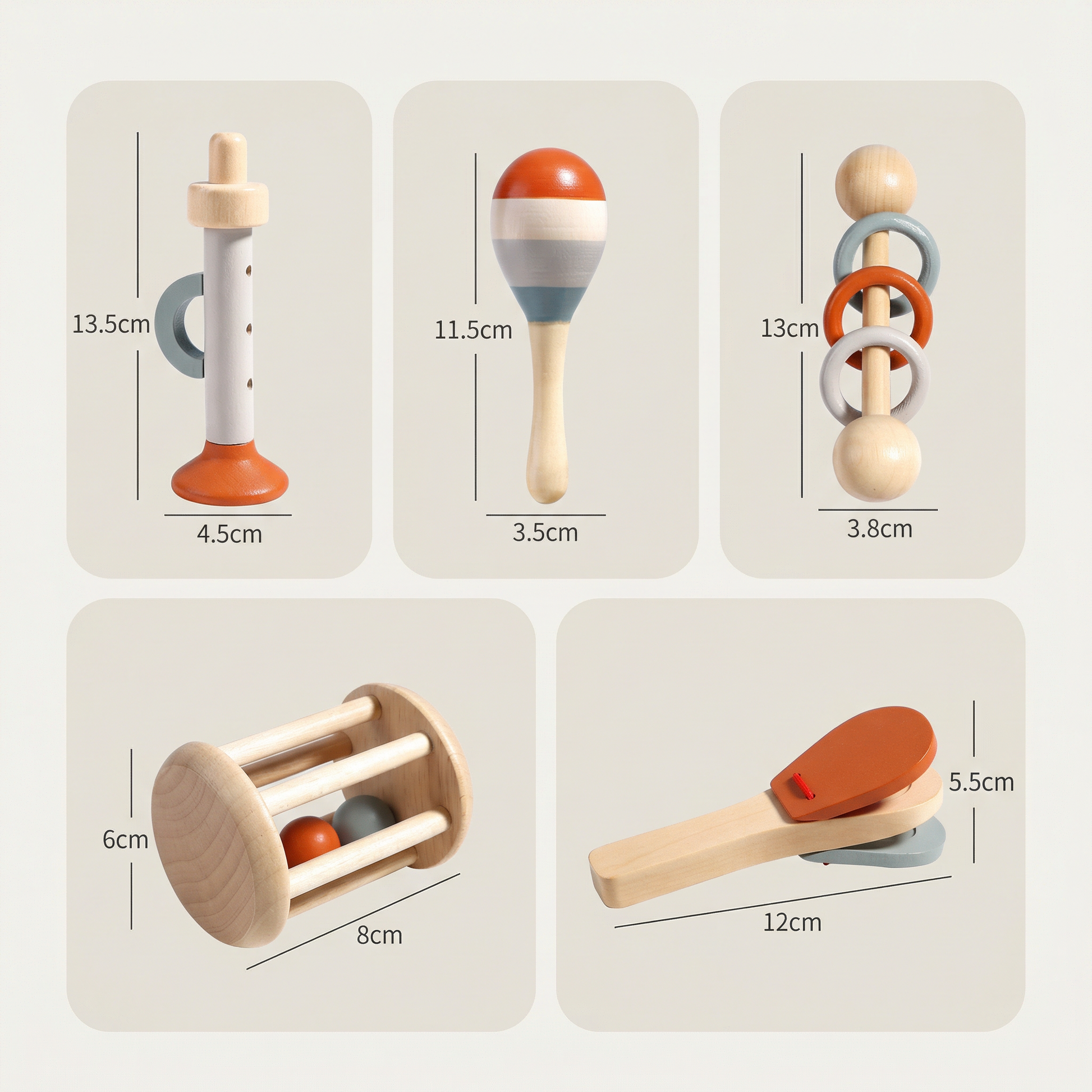 Wooden Rattle Set 5-piece baby toys by PerfectBaby™