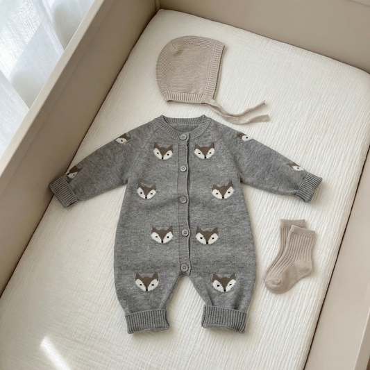 Grey Fox Knit Baby Romper