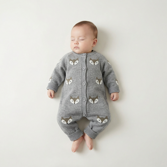 Grey Fox Knit Baby Romper