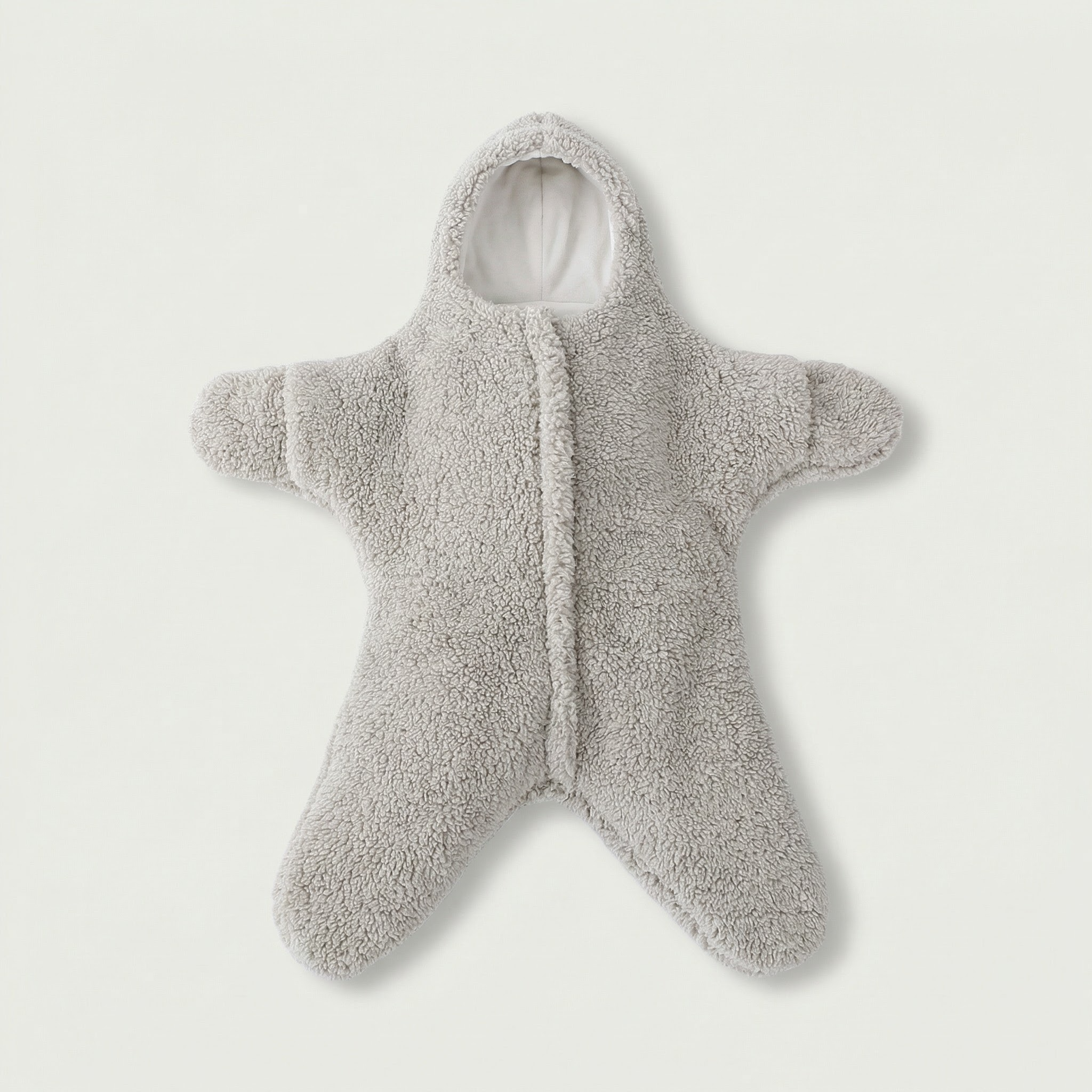 Fluffy gray baby snowsuit on a light gray background