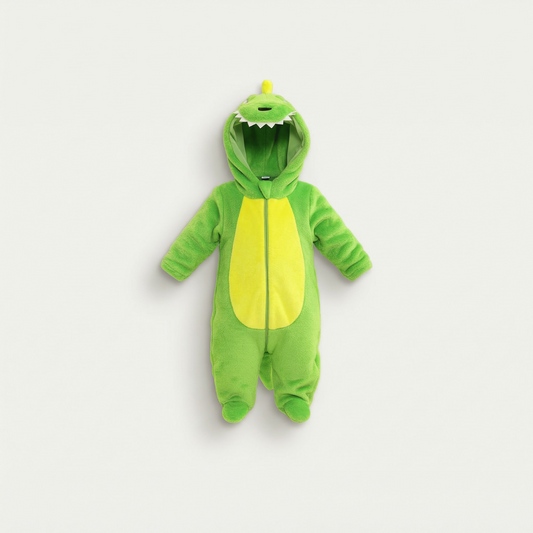 Green dinosaur onesie on a white background