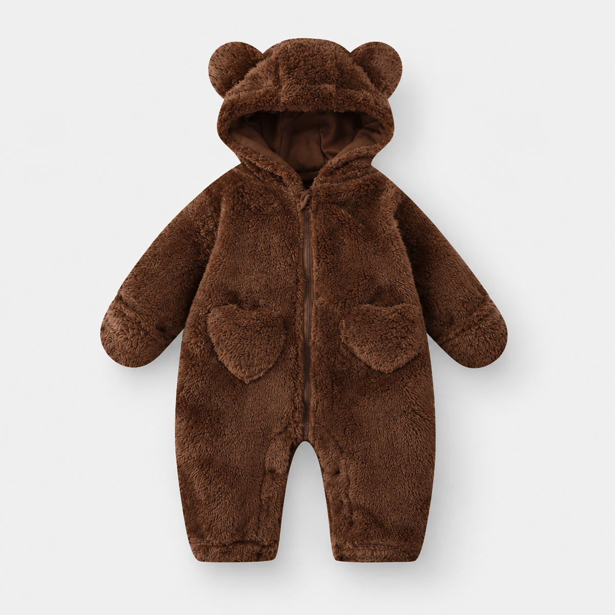 Heart Pocket Bear Jumpsuit — Brown — front view