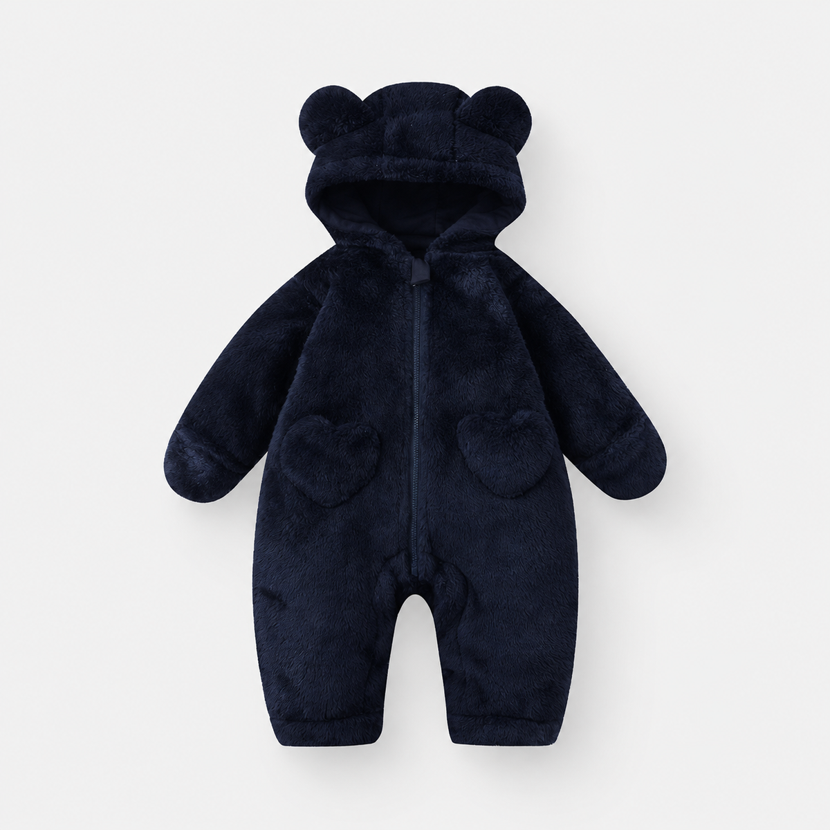 Heart Pocket Bear Jumpsuit — Navy — front view