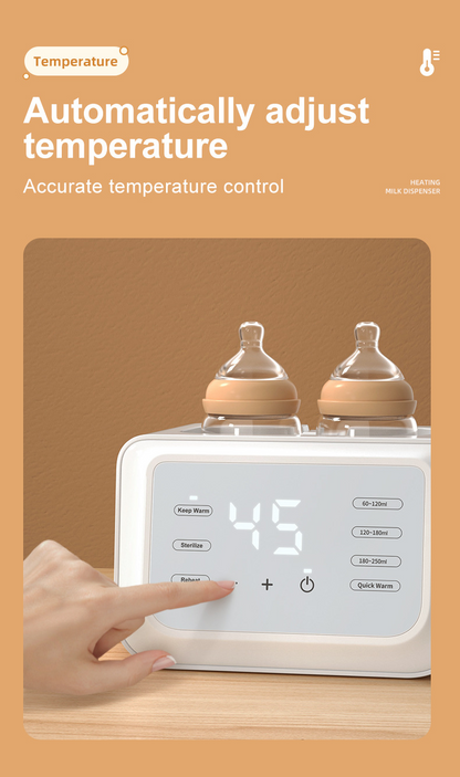 Baby bottle warmer with digital display on a beige background