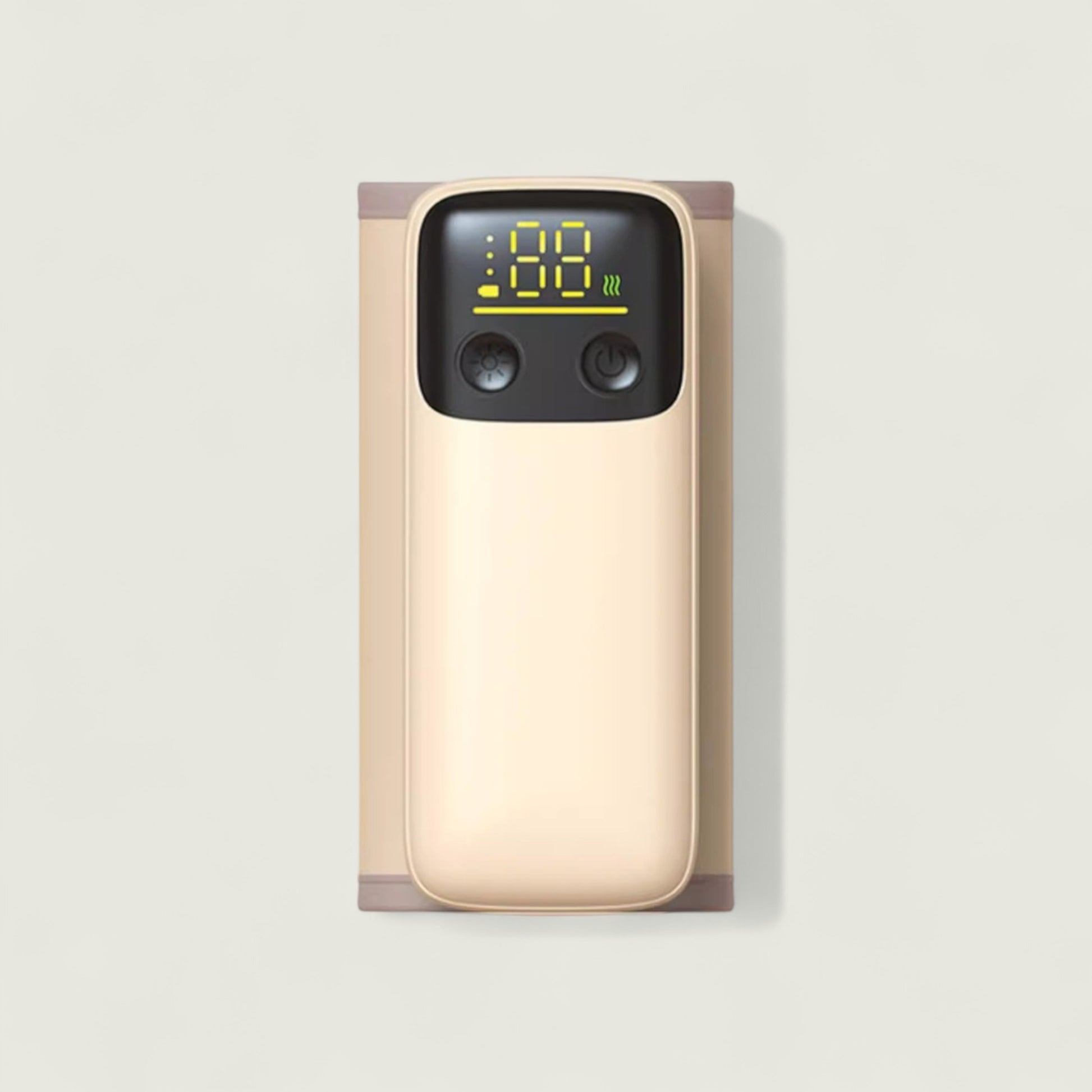 Digital clock with a beige casing on a light gray background