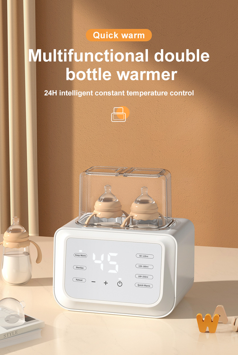 Multifunctional double bottle warmer with digital display on a neutral background