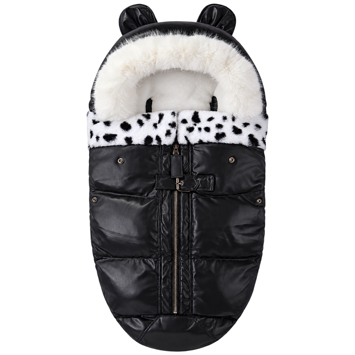 LeatherBear black footmuff, central front zipper and sewn foot end
