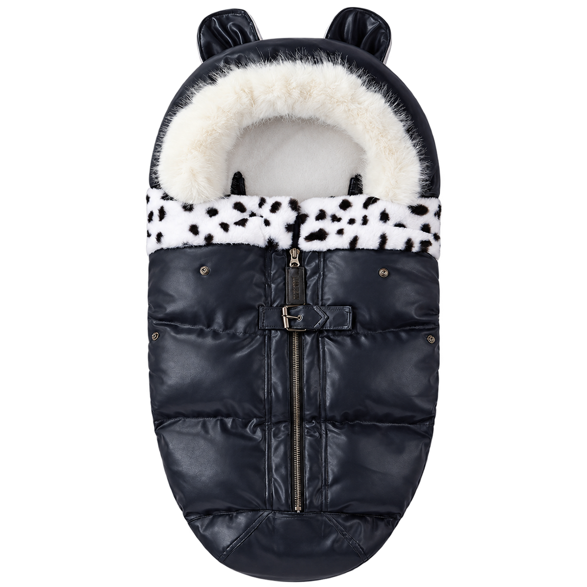 LeatherBear dark-blue footmuff, central front zipper and sewn foot end