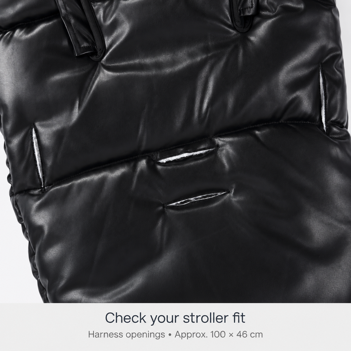 LeatherBear footmuff – fit, detail shown in Black