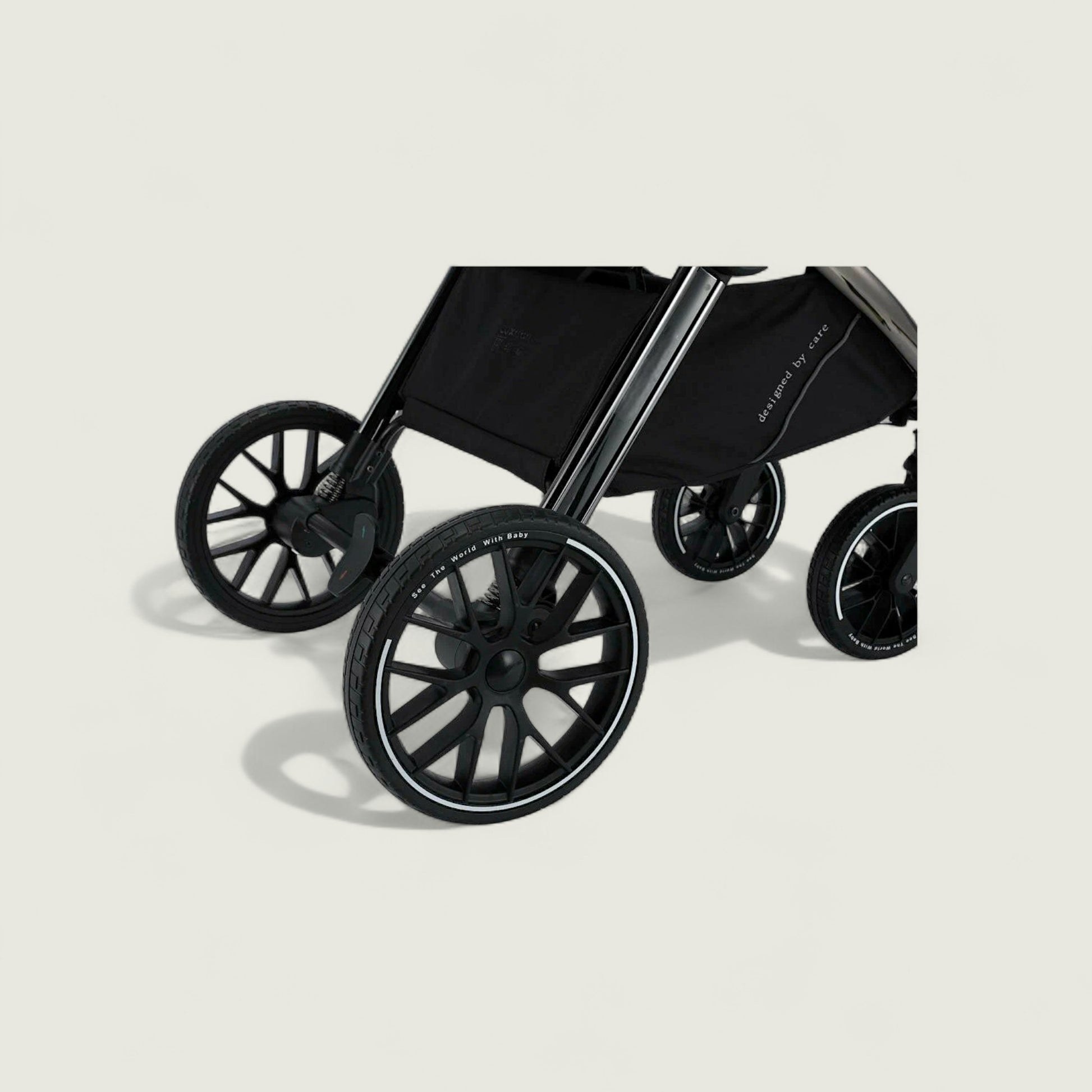 Black stroller on a beige background
