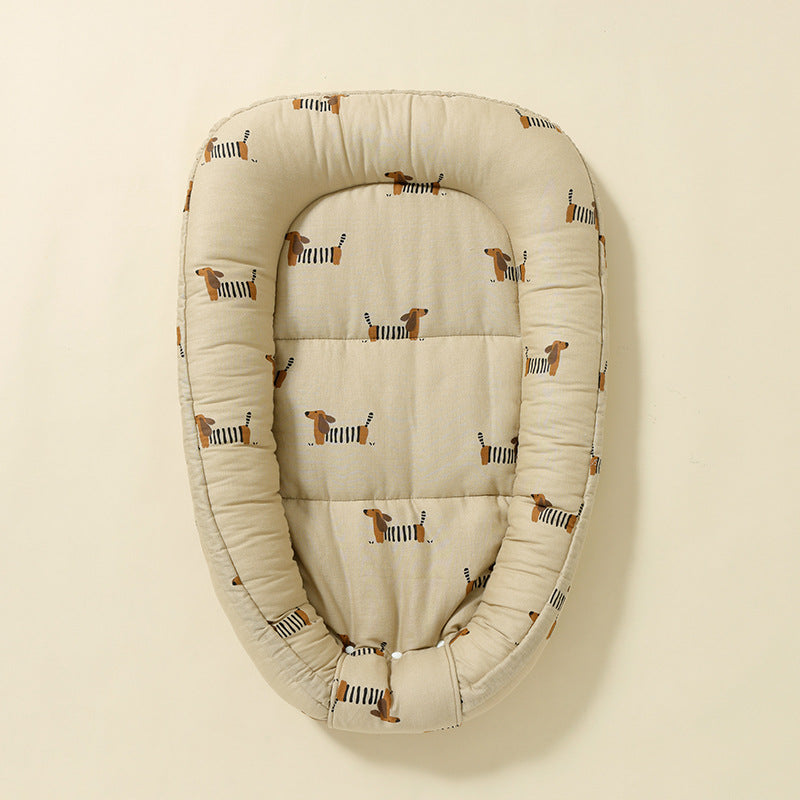 PerfectBaby™ Muslin Nest & Hooded Blanket — Nest / Khaki Dachshund