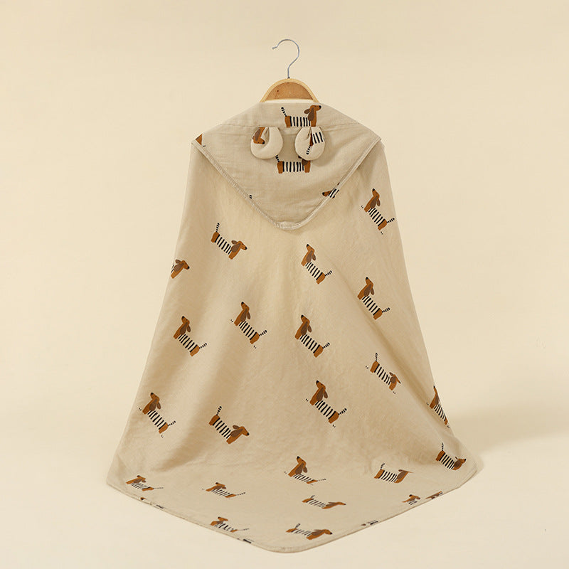 PerfectBaby™ Muslin Nest & Hooded Blanket — Hooded Blanket / Khaki Dachshund