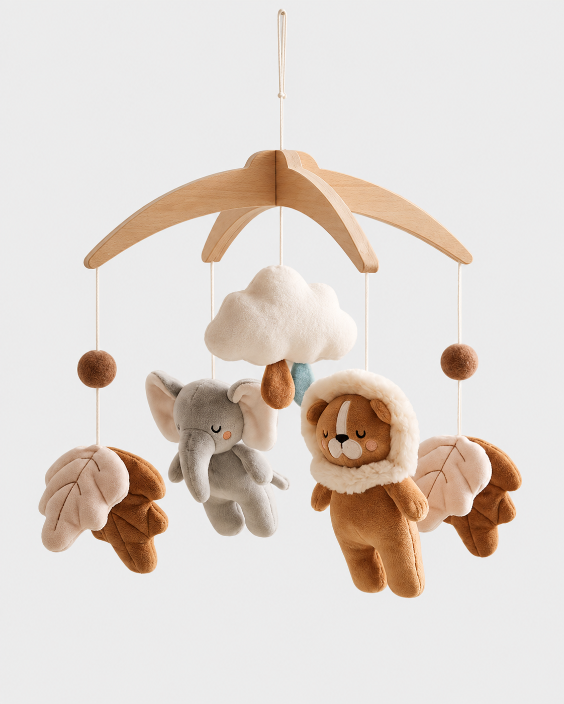 PerfectBaby Plush Animal Mobile — Wooden Arch — Elephant Lion