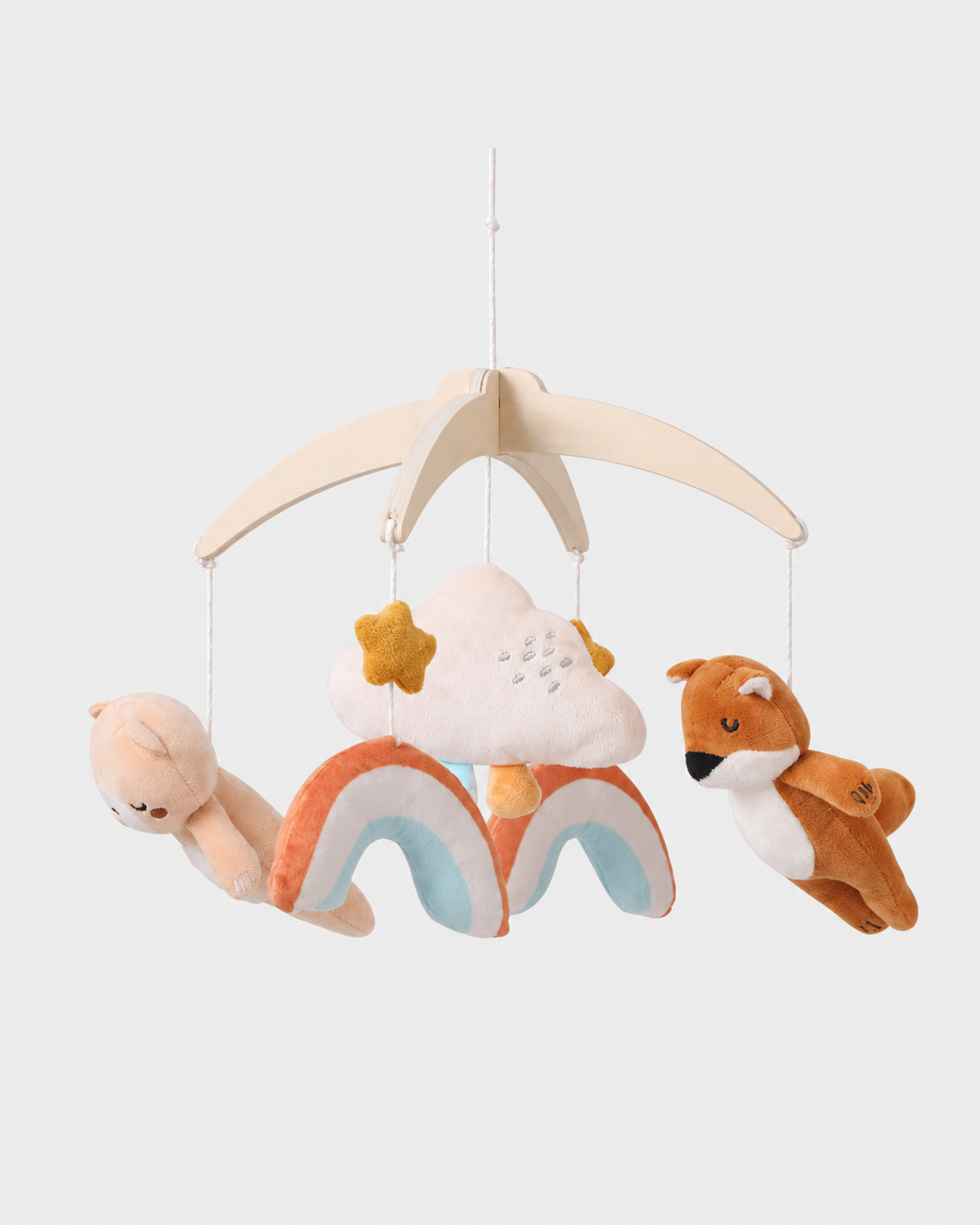 PerfectBaby Plush Animal Mobile — Wooden Arch — Fox Bear
