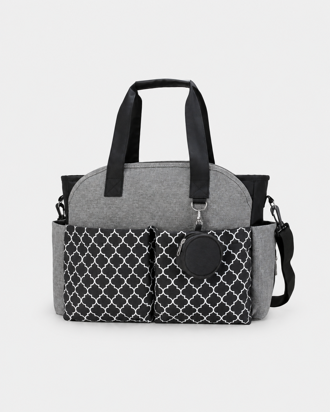 PerfectBaby Diaper Tote with Pacifier Case — Black Grey