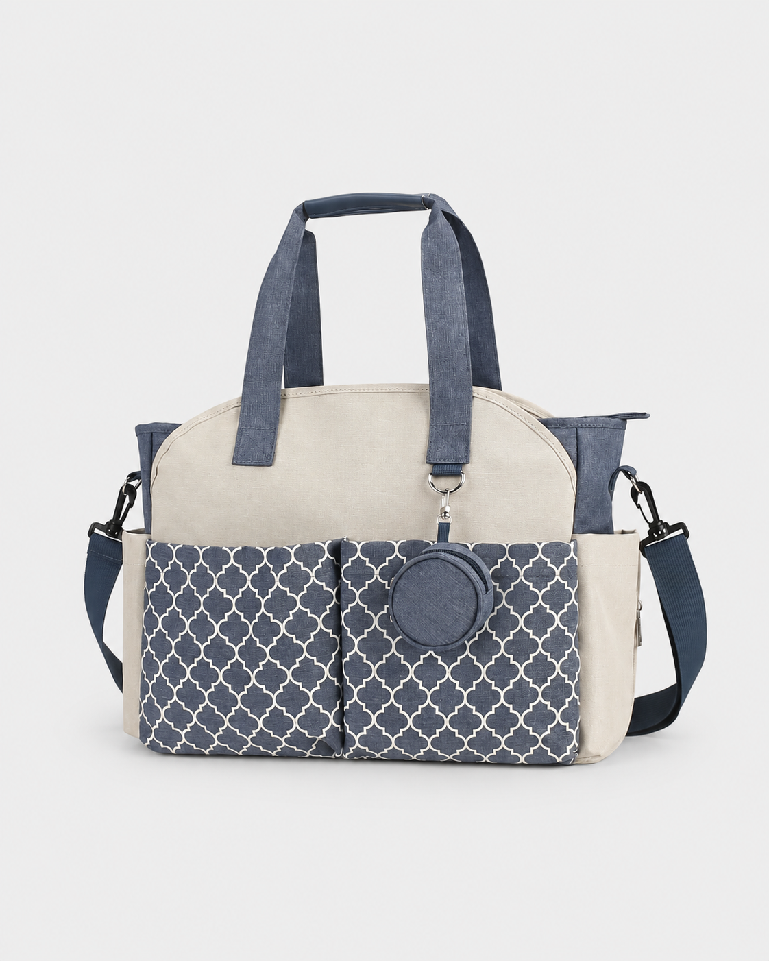 PerfectBaby Diaper Tote with Pacifier Case — Dark Blue Off White
