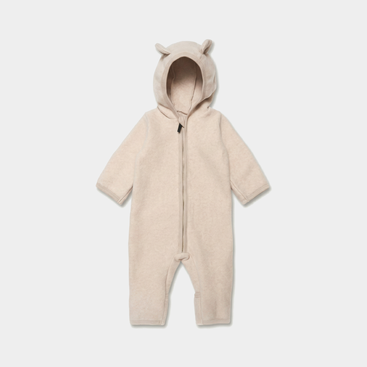 merino bear romper — Apricot Camel, full product view on a light grey background