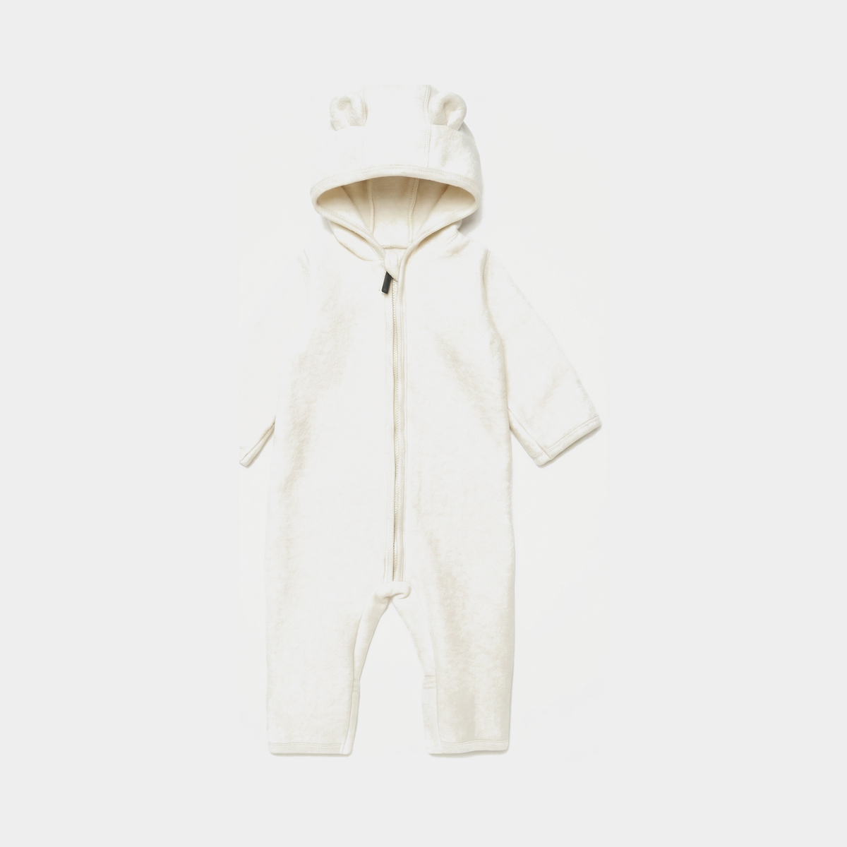merino bear romper — Milk White, full product view on a light grey background