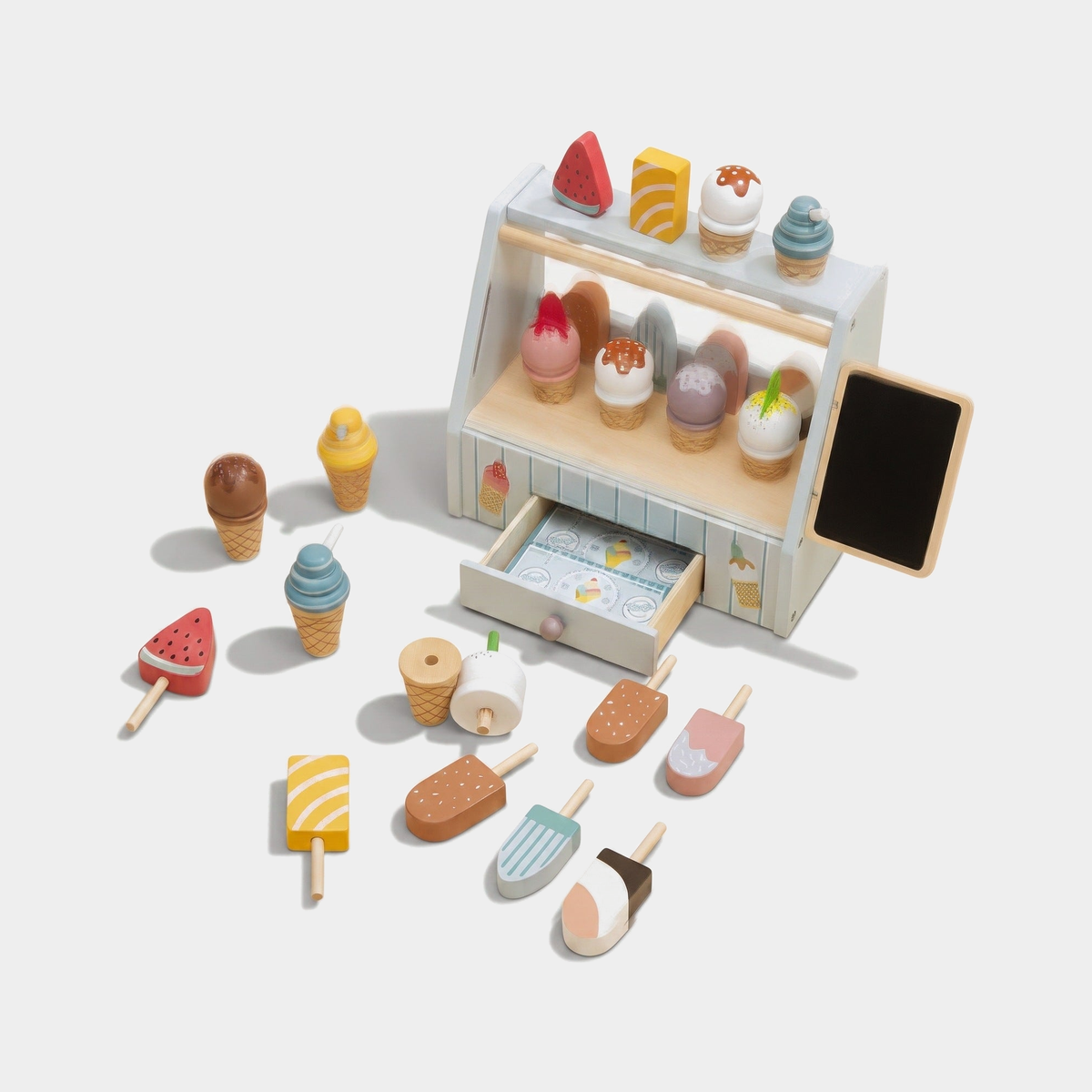 montessori ice cream stand — Set, full product view on a light grey background