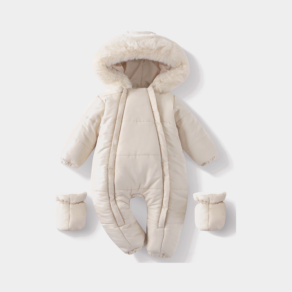 perfectbaby velvet winter snowsuit — Beige, full product view on a light grey background