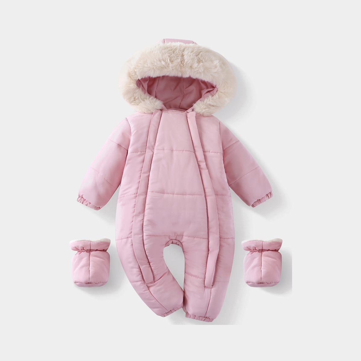 perfectbaby velvet winter snowsuit — Pink, full product view on a light grey background