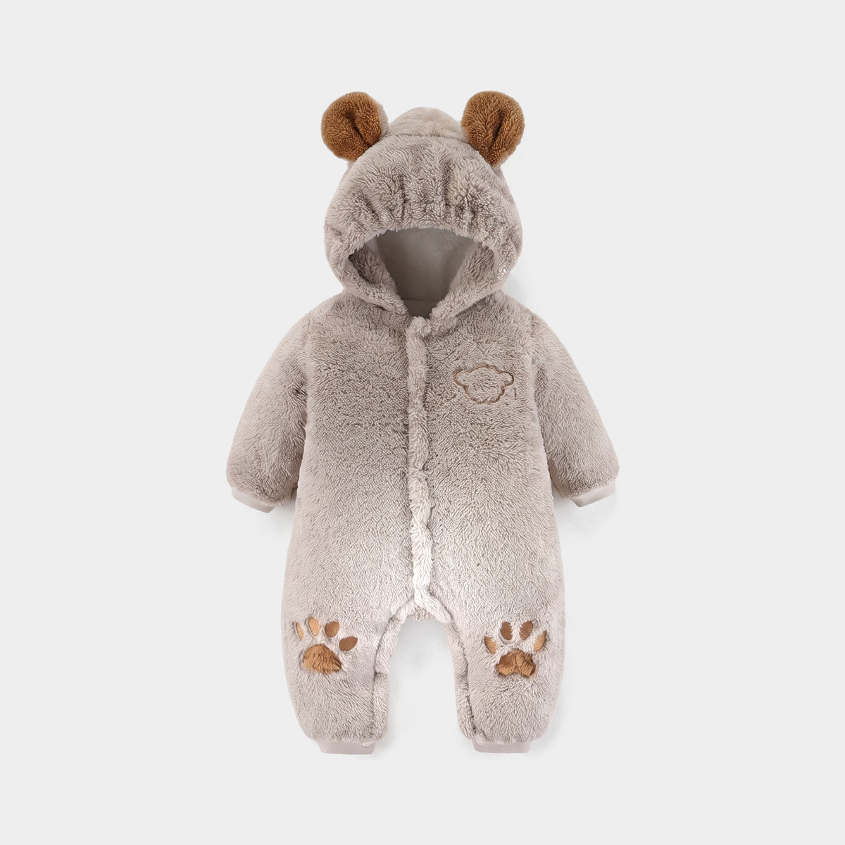 plush bear baby jumpsuit — Grey, full product view on a light grey background