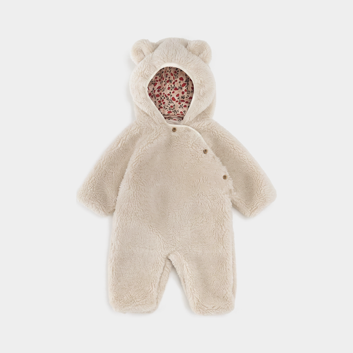 teddy fleece baby onesie — Cream, full product view on a light grey background