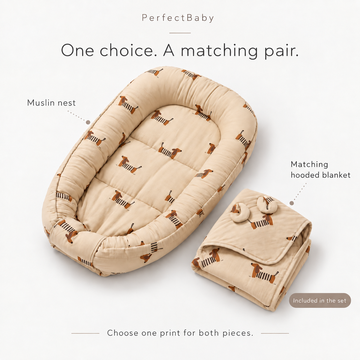 PerfectBaby™ Muslin Nest & Hooded Blanket Set — product details and set information