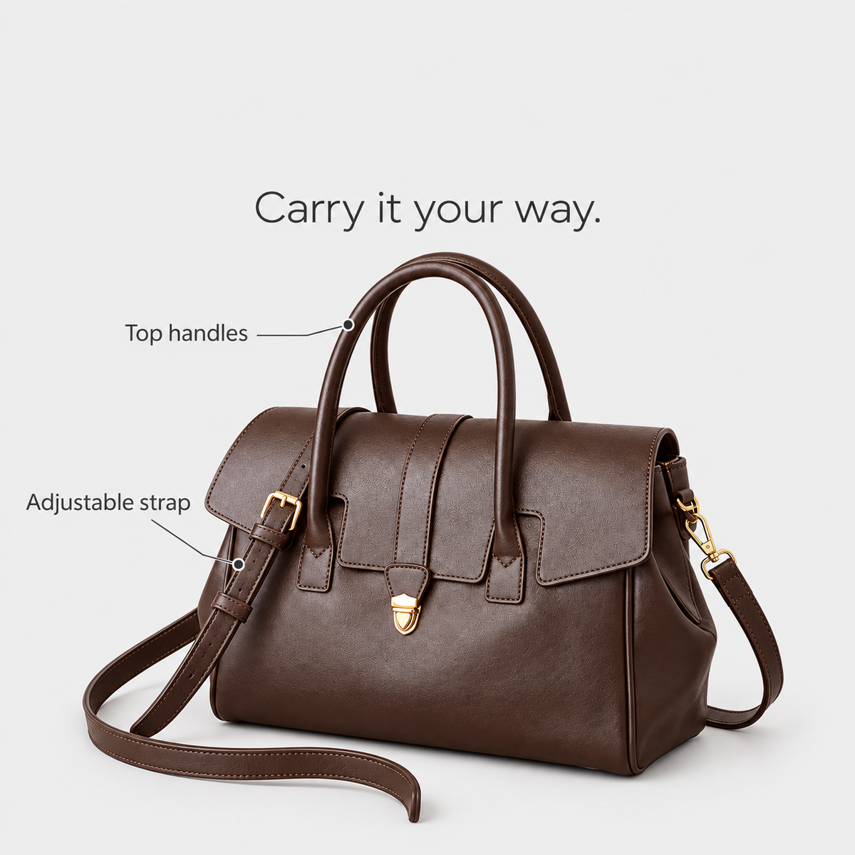 Retro Flap Tote top handles and adjustable shoulder strap