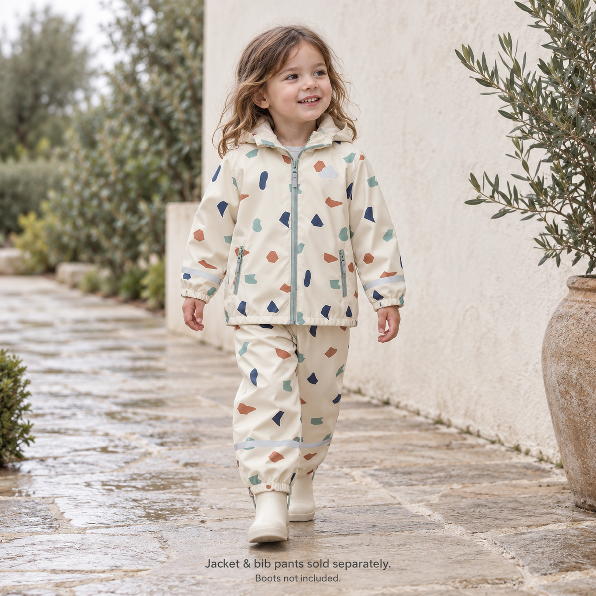 Terrazzo jacket and bib pants worn outdoors; pieces sold separately, boots not included.