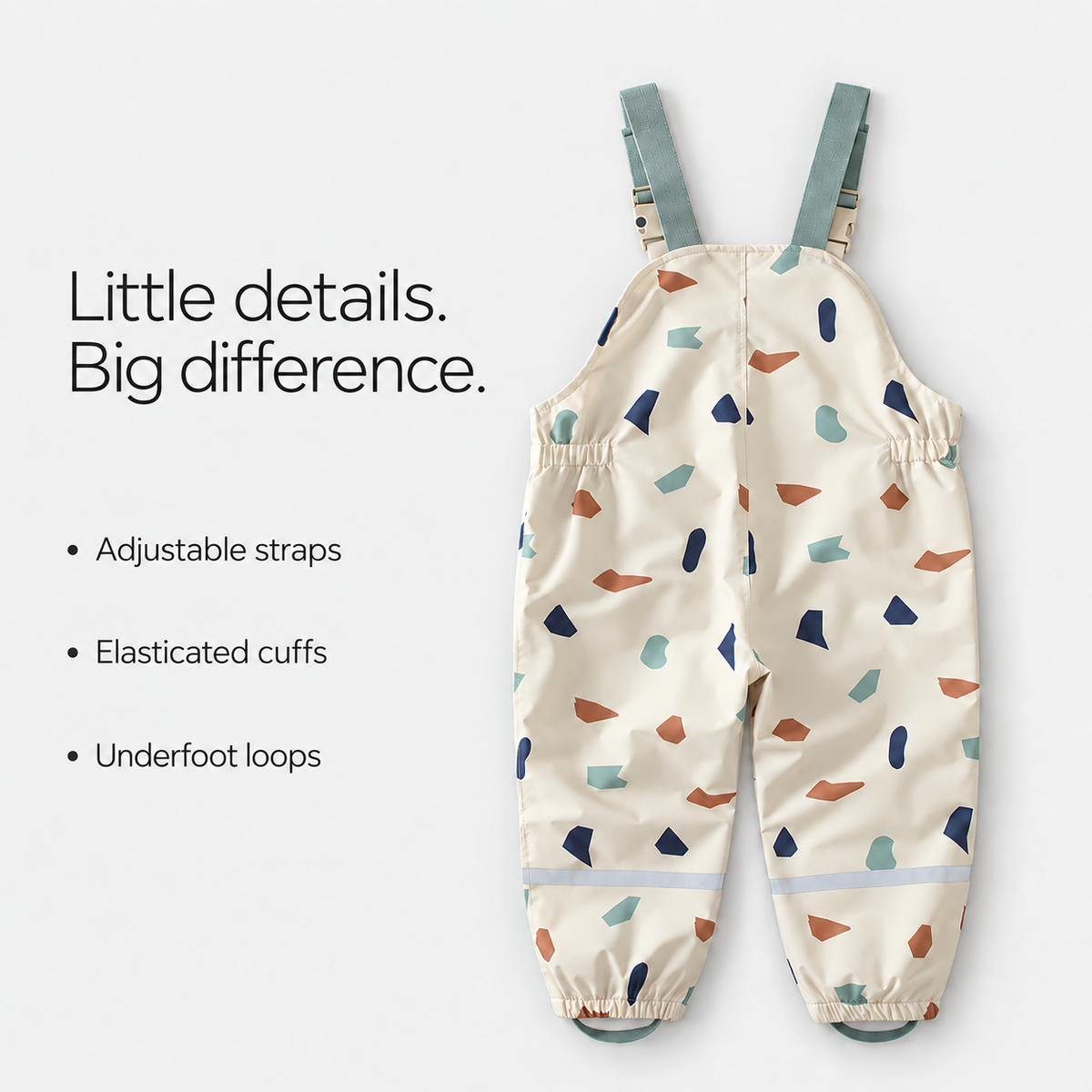 Terrazzo bib pants with adjustable straps, elasticated cuffs and underfoot loops