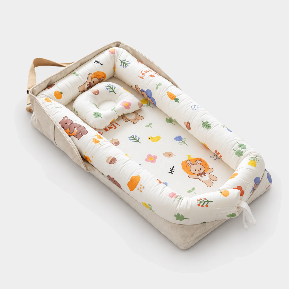 CarryNest pumpkin-bunny pattern, complete product studio view