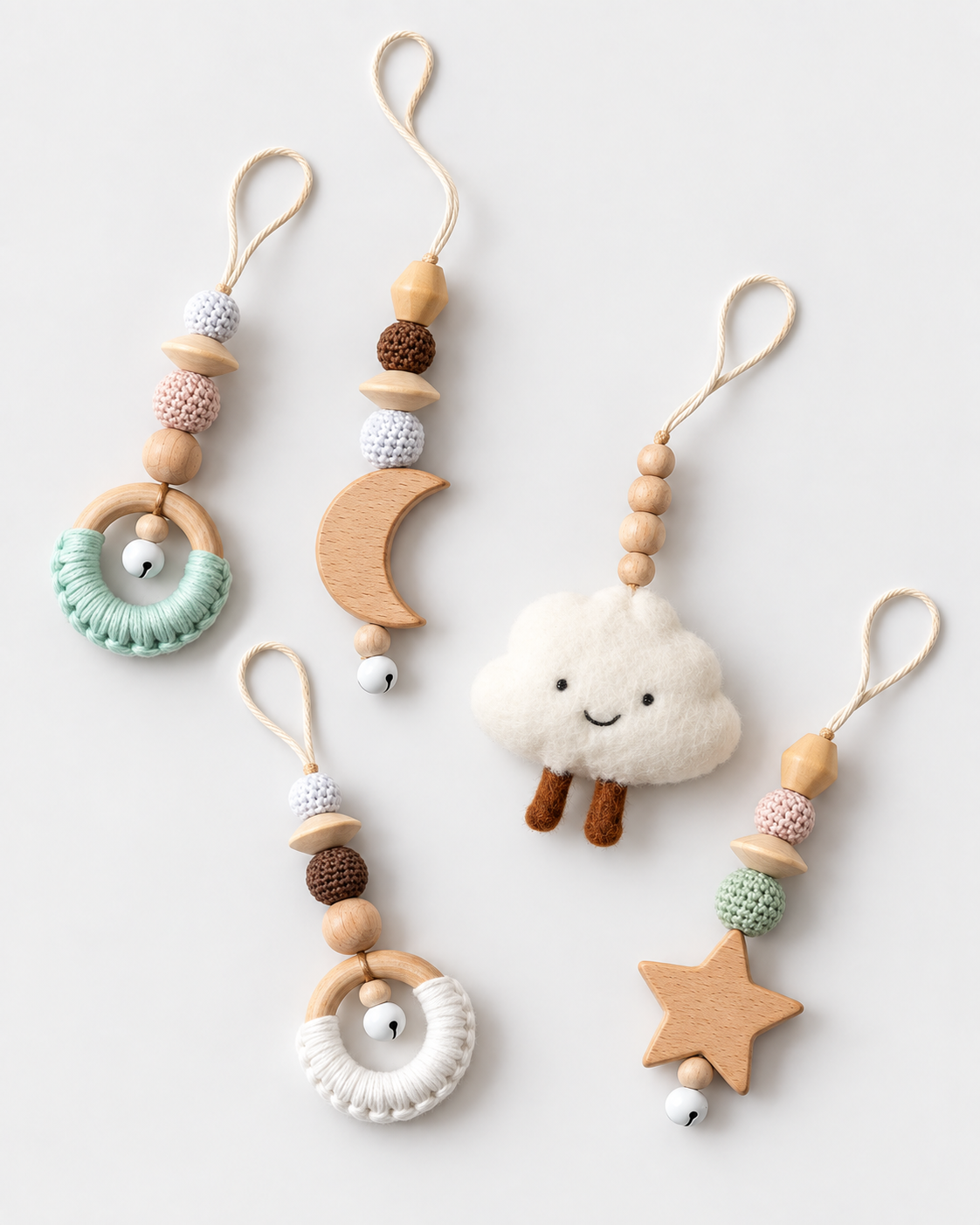 PerfectBaby Dream Arch Cloud Charm toy set arranged on a light grey studio background