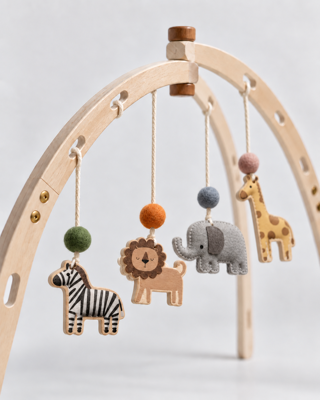 PerfectBaby Dream Arch Meadow Bloom toys hanging on curved wooden arch
