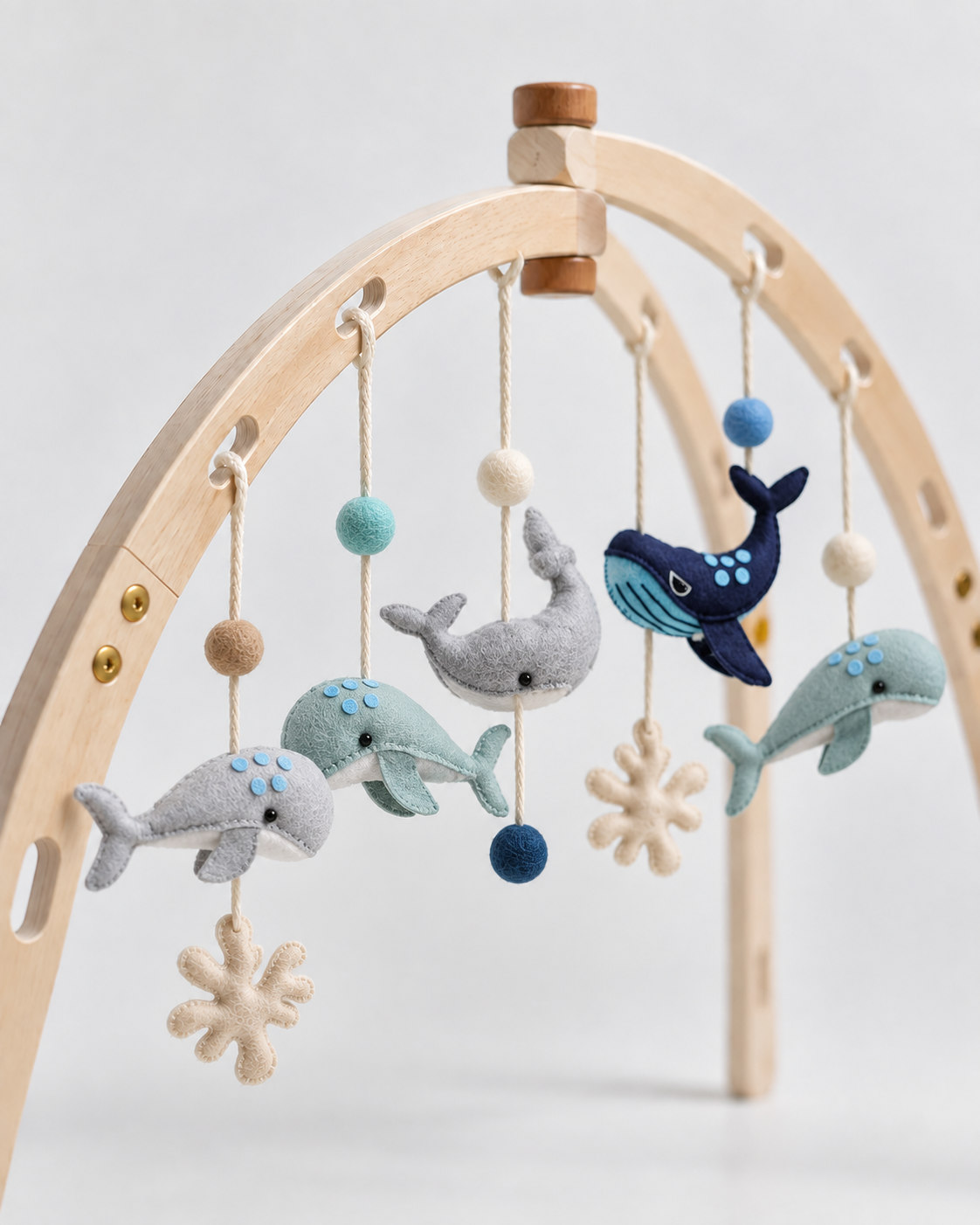 PerfectBaby Dream Arch Ocean Friends toys hanging on curved wooden arch