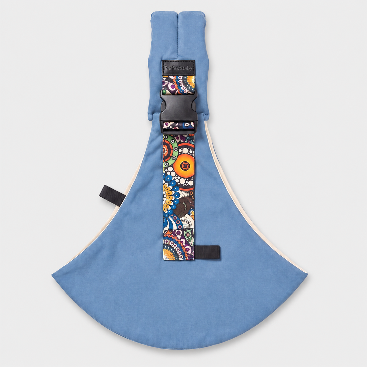 PerfectBaby KANGA sky baby sling, studio flat lay on light grey background